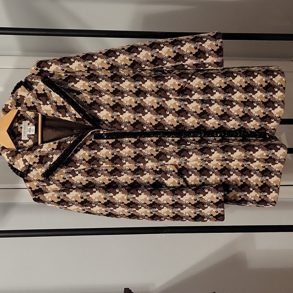 Nine West Houndstooth Pea Coat in Black and Brown - Picture 1 of 9